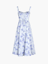 Cottagecore Floral Bustier Tie Back Midi Dress